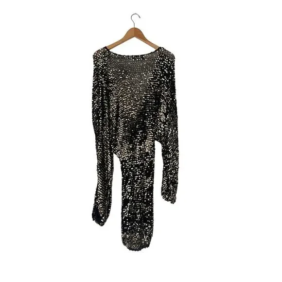 Retrofete Black and Gold Sequin Mini Dress